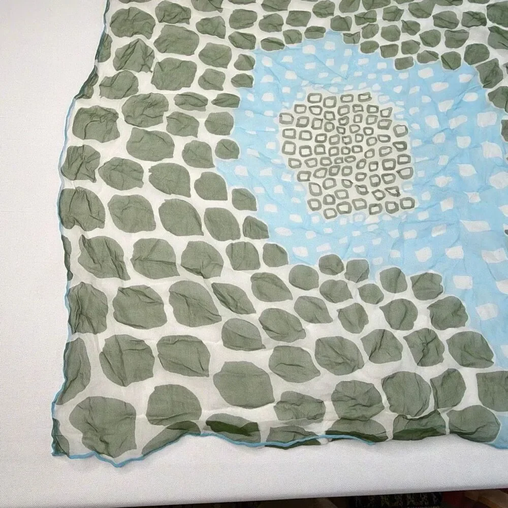 Silk Scarf Neckerchief Square Blue and Green Made in Japan